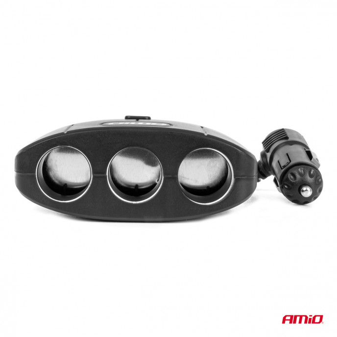 Drievoudige stekkerdoos oplader 2x USB A AAN/UIT knop 12/24V 100W 70cm AMIO-04362