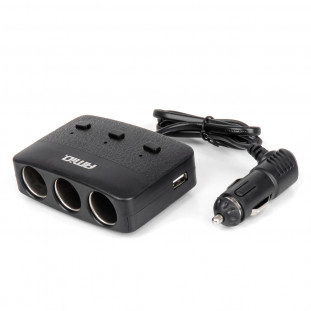 Drievoudige stekkerdoosoplader 2x USB A AAN/UIT-knop LED-indicator 12/24V 100W 70cm AMIO-04363