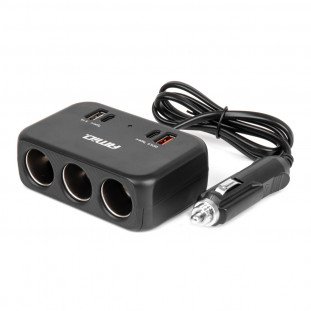 Drievoudige stekkerdoosoplader 1x USB A 1x USB C QC 4.0 12/24V 120W 80cm AMIO-04365