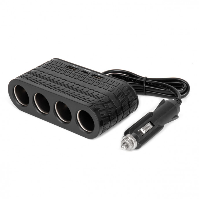 Viervoudige stekkerdoos oplader 2x USB A 1x USB C 12/24V 120W 80cm AMIO-04367