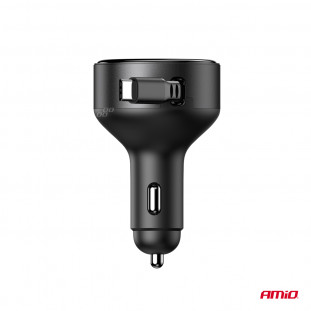 Intrekbare autolader C-kabel + USB C-poort 12/24V 60W AMIO-04368