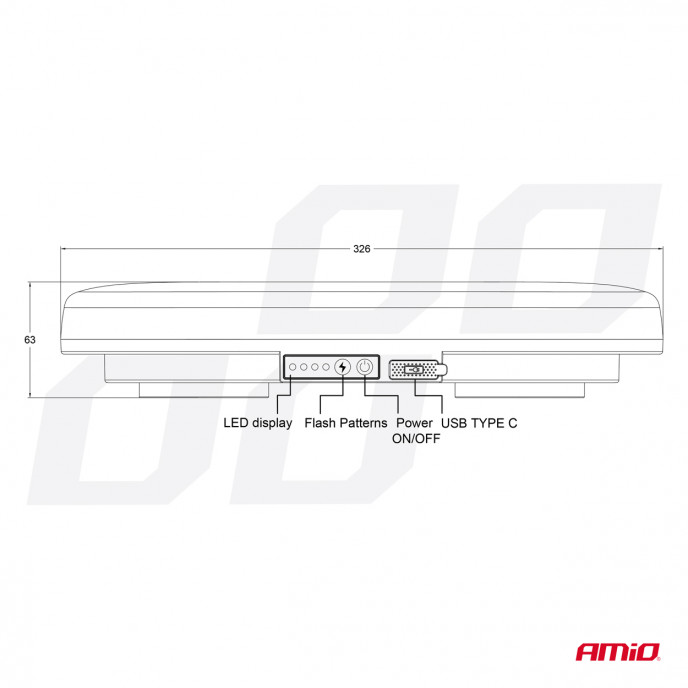 Draadloze LED lichtbalk R65 R10 326x186x63 26W 12V 24V AMIO-04369