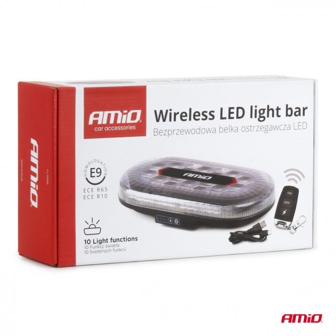 Draadloze LED lichtbalk R65 R10 326x186x63 26W 12V 24V AMIO-04369