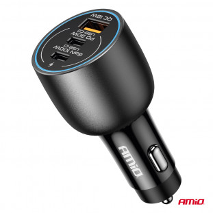 Autolader 2x USB C poort + USB A poort 12/24V 100W AMIO-04371
