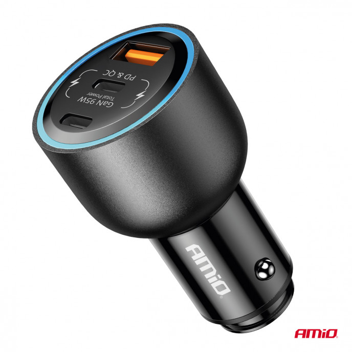 Autolader dubbele USB C-poort + USB A-poort 12/24V 95W AMIO-04372