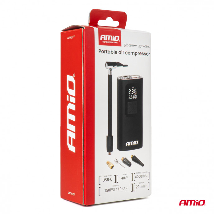Draagbare luchtcompressor LED USB-C 40W AMIO-04377