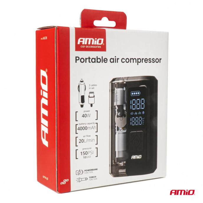 Draagbare luchtcompressor LED USB-C 40W AMIO-04378