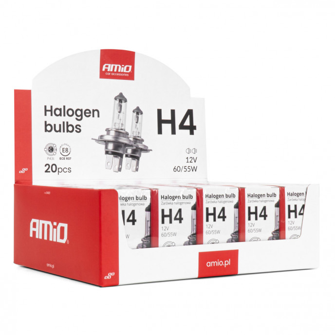 H4 halogeenlampenset 12V 60/55W UV-filter (E8) 20st. AMIO-04401