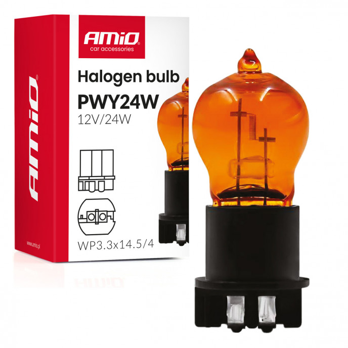 Halogeenlamp PWY24W WP3.3x14.5-4 Amber 12V 24W AMIO-04410