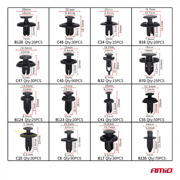 Universele set met 620stuks Automotive clips plus pinnen en gereedschap