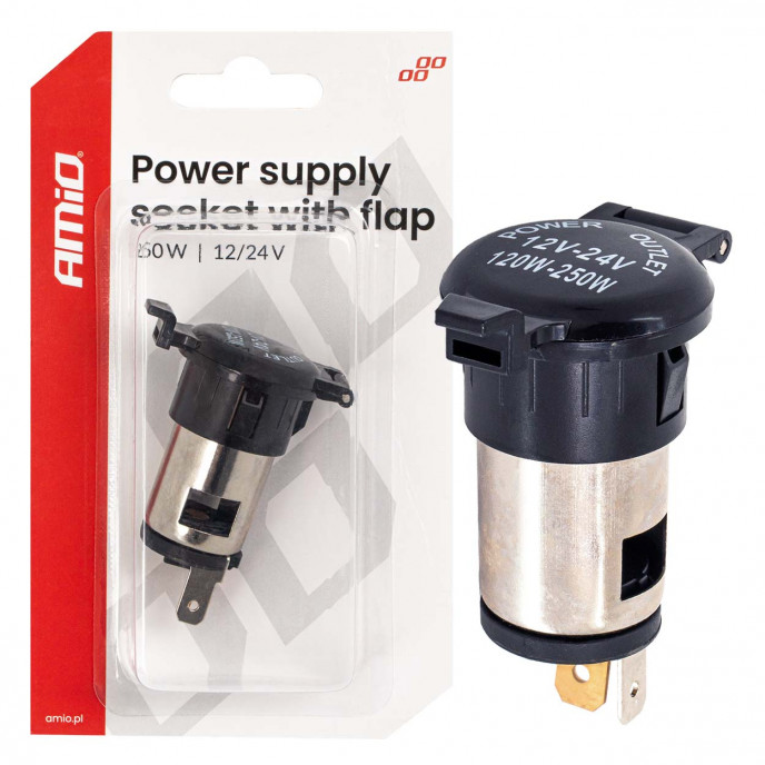 Stopcontact met klep 250W 12V 24V AMIO-04434