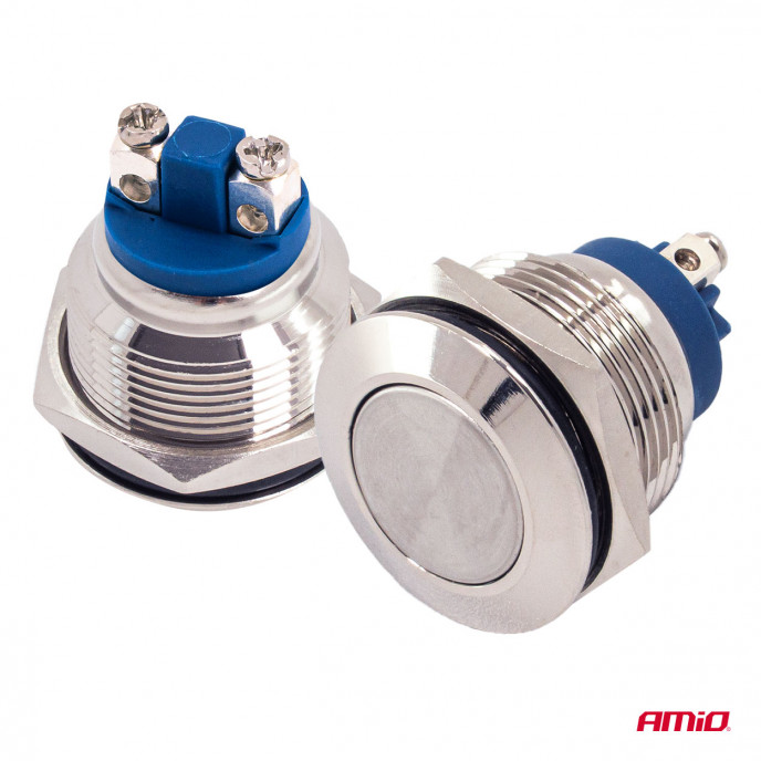 Platte ronde stalen momentknop 19 mm, 5 A, 12/230 V, AMIO-04436