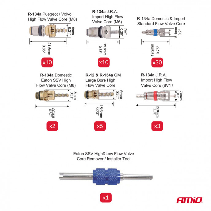 Airconditioning kleppenkern set 61 stuks. AMIO-04446