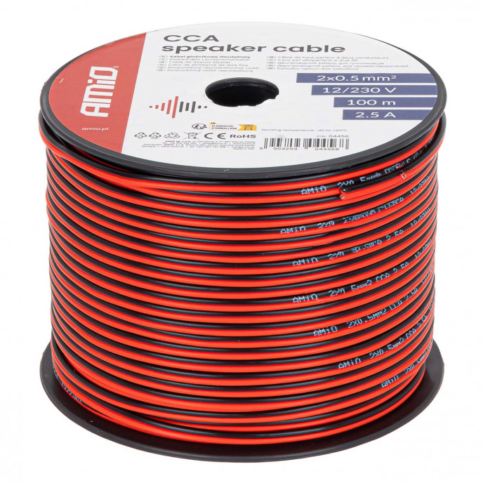 CCA luidsprekerkabel 2x0,5mm2 100m 2,5A AMIO-04456