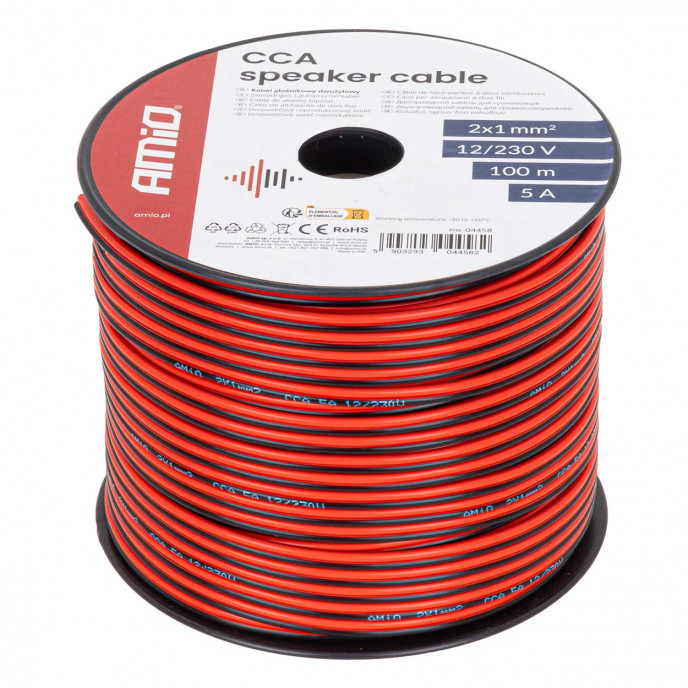 CCA luidsprekerkabel 2x1mm2 100m 5A AMIO-04458