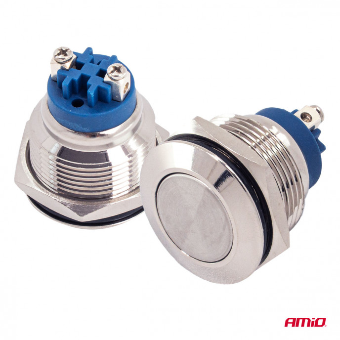 Ronde stalen schakelaar AAN/UIT 19mm 5A 12/230V AMIO-04474
