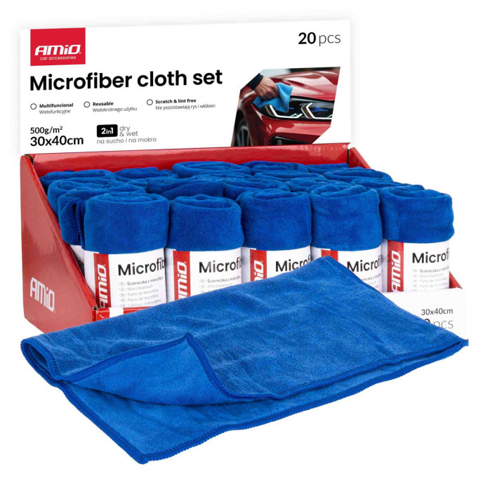 Microvezel doekenset 20 stuks 500 g/m² 30x40cm AMIO-04490