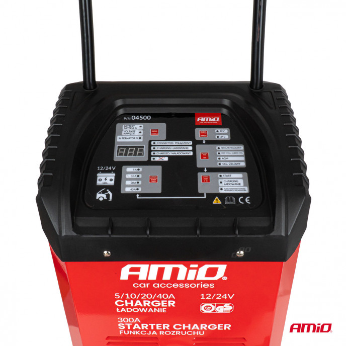Acculader met starthulp max. 40A, 12V, 24V, opstart 300A, AMIO-04500