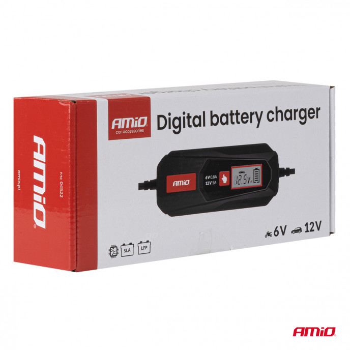 Digitale acculader voor loodzuuraccu's (LFP) MAX 5A 6/12V AMIO-04522