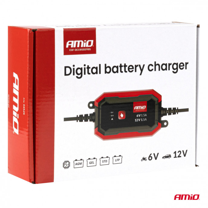 Digitale acculader AGM GEL STD LiFePo4 MAX 1,5A 6/12V AMIO-04526