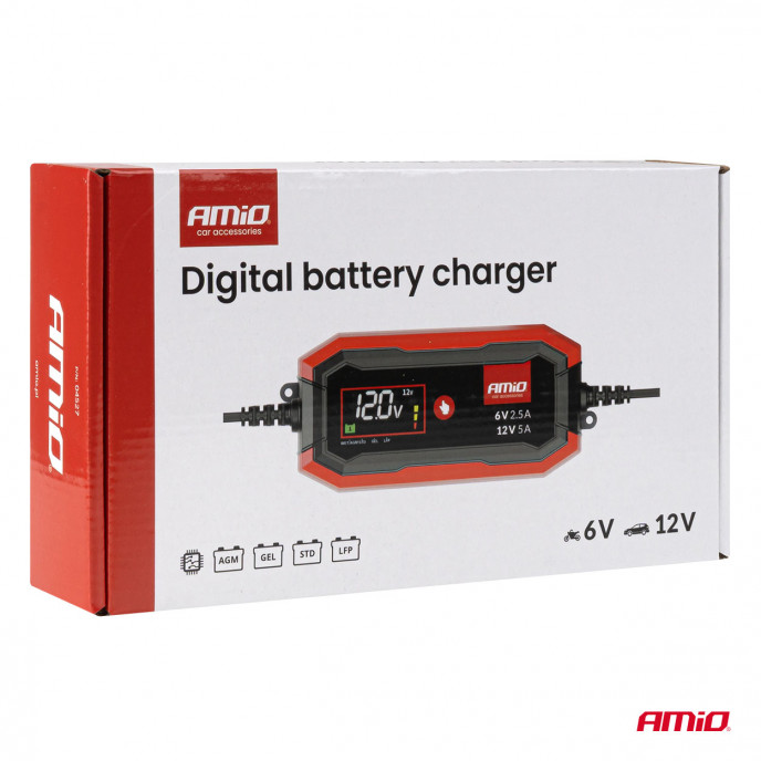 Digitale acculader AGM GEL STD LiFePo4 MAX 5A 6/12V PRO AMIO-04527