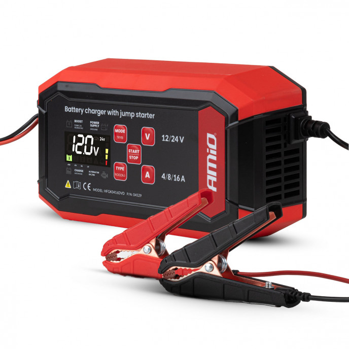 Digitale acculader, met starthulp, AGM GEL STD LiFePo4 MAX 16A 12/24V PRO AMIO-04529