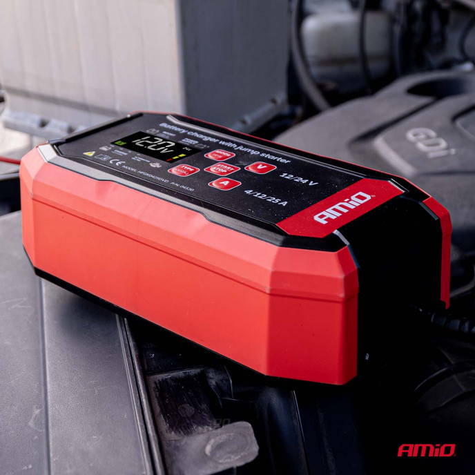 Digitale acculader, met starthulp, AGM GEL STD LiFePo4 MAX 25A 12/24V PRO AMIO-04530