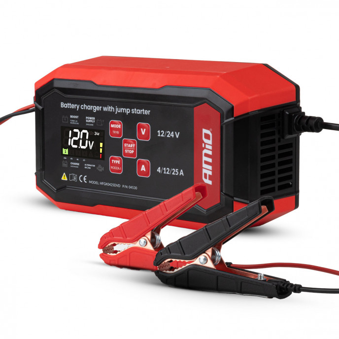 Digitale acculader, met starthulp, AGM GEL STD LiFePo4 MAX 25A 12/24V PRO AMIO-04530