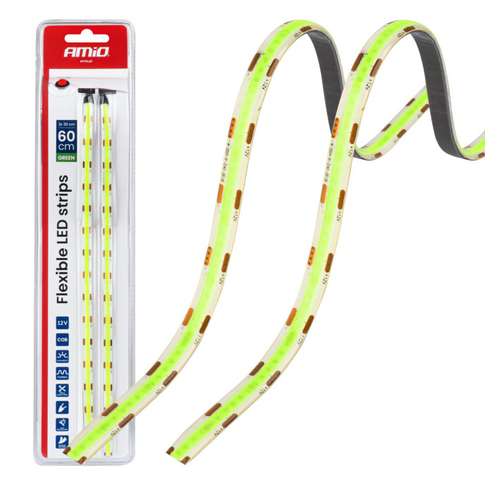 Flexibele LED COB strips, groen, 2x30 cm, 12 V, AMIO-04573