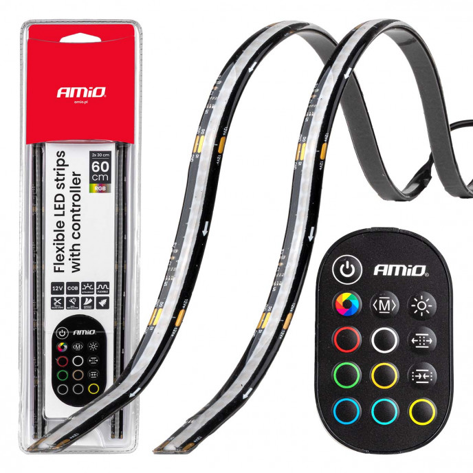 Flexibele LED strips met controller multicolour RGB 2x30cm 12V AMIO-04579
