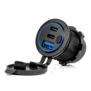 Waterdichte telefoonoplader met schakelaar BLAUWE LED-achtergrondverlichting USB + 2xUSB C QC3.0 12/