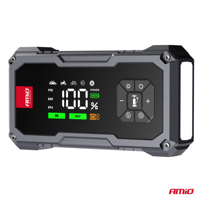 Draagbare 4-in-1 startbooster/LED-lamp/luchtcompressor/powerbank 12V