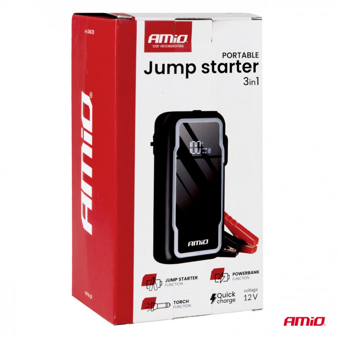 Draagbare 3-in-1 startbooster/LED-lamp/powerbank 12V 12Ah 1600A AMIO-04678
