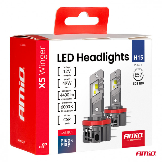 LED-koplampen X5-serie WINGER H15 49W 6000K CANBUS AMIO-04685