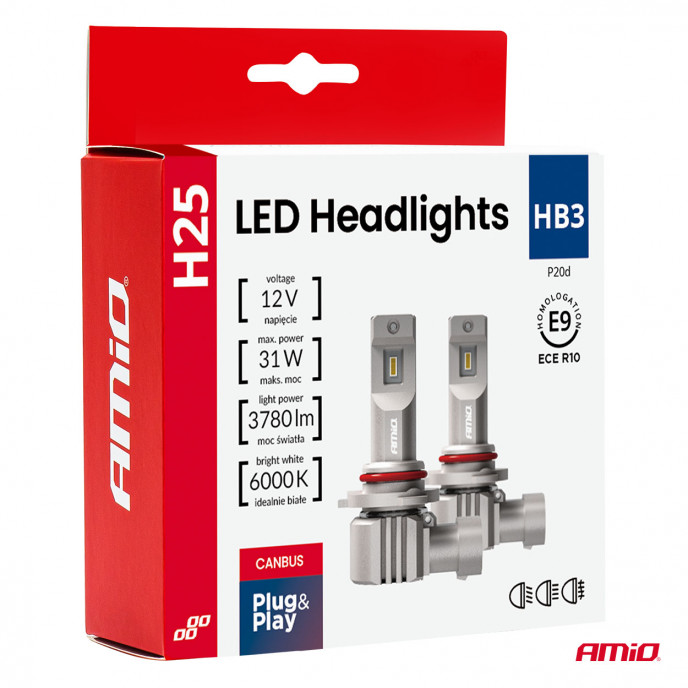 LED-koplampen serie H25 CANBUS HB3 9005 12V 31W AMIO-04714