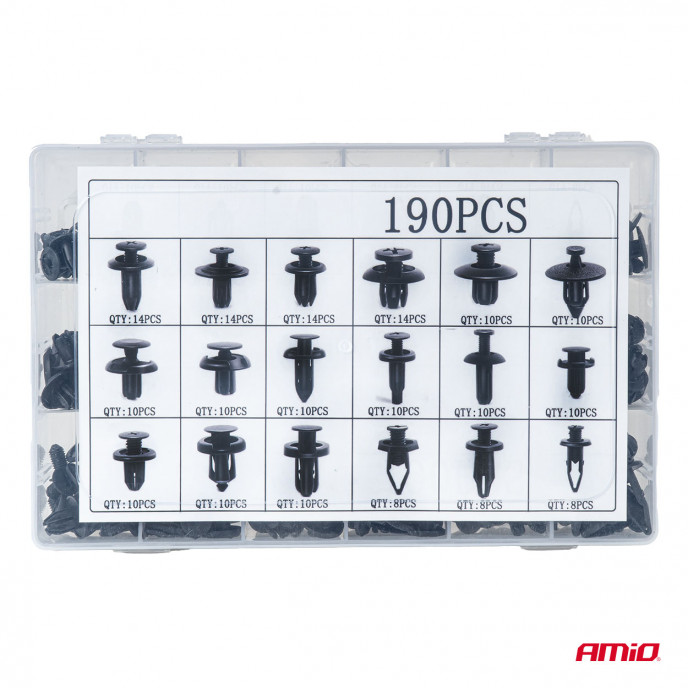Set met 190stuks Automotive clips en bevestigingspinnen