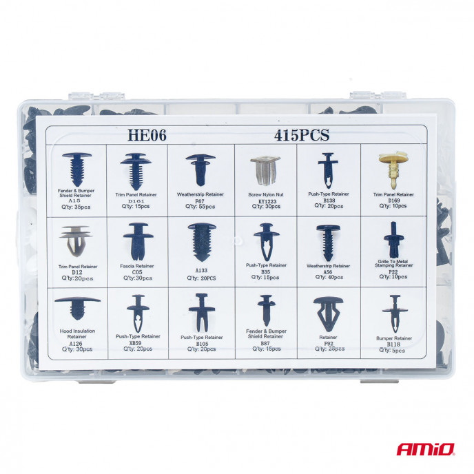Set met 415stuks Automotive clips en bevestigingspinnen