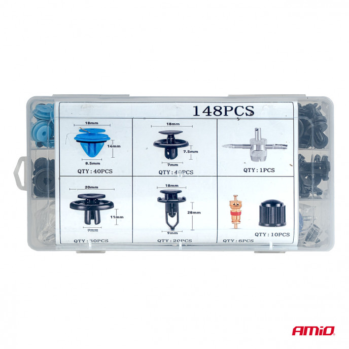 Set met 148stuks Automotive clips en bevestigingspinnen + gereedschap
