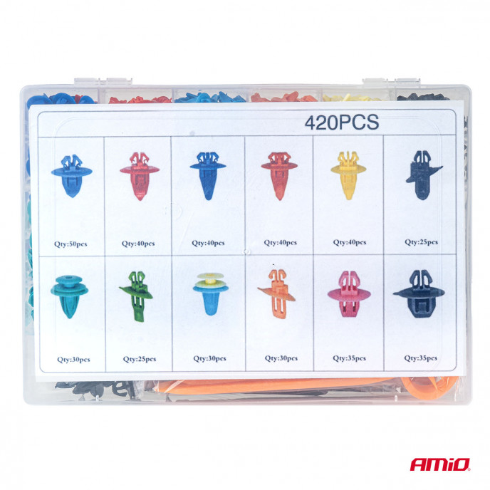 Set met 420stuks Automotive clips + gereedsschap