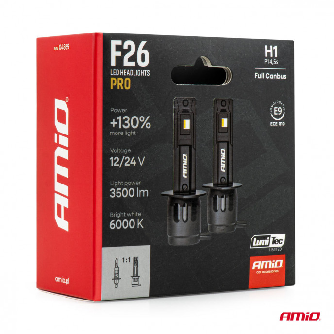 LED-koplampen Serie F26 PRO LumiTec LIMITED +130% DUO FULL CANBUS H1 12V 24V AMIO-04869
