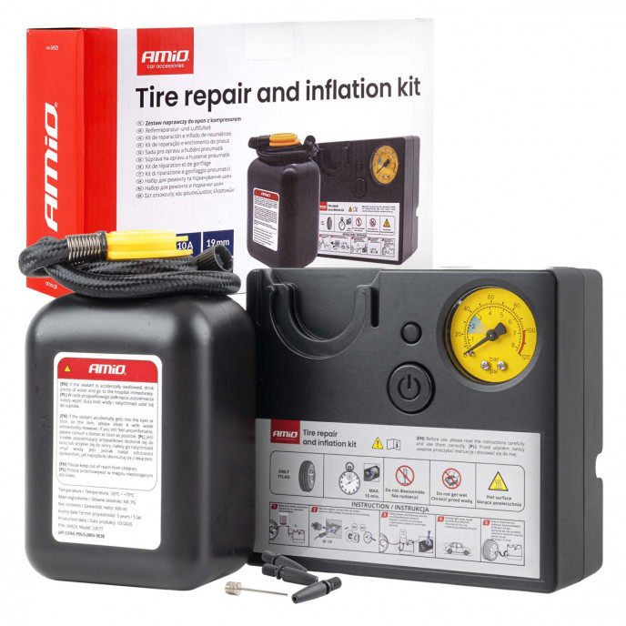 Bandenreparatie- en opblaasset met 19 mm cilinderdiameter, 12V