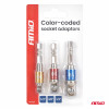 3 gekleurde adapters voor bits en doppen