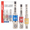 3 gekleurde adapters voor bits en doppen