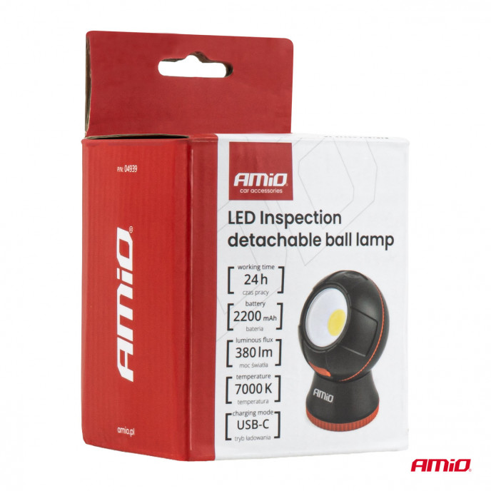 LED-inspectielamp met afneembare bol, 4 W COB 2200 mAh 