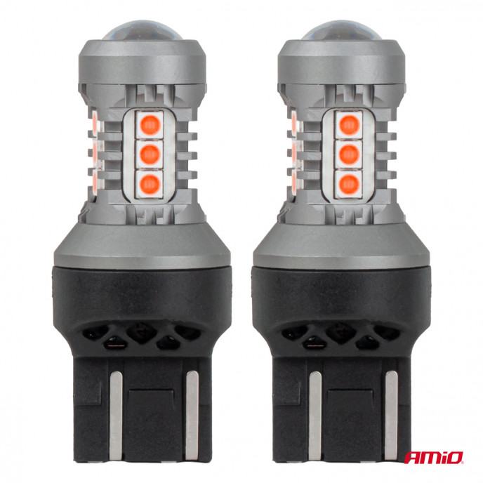 LED-lampen STANDAARD 7443 W21/5W 3030 15SMD Rood 12/24V AMIO-04999