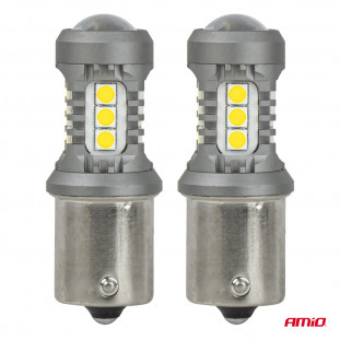 LED-lampen STANDARD BA15S P21W 3030 15SMD Wit 12/24V AMIO-05000