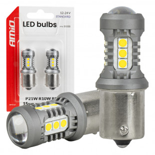 LED-lampen STANDARD BA15S P21W 3030 15SMD Wit 12/24V AMIO-05000