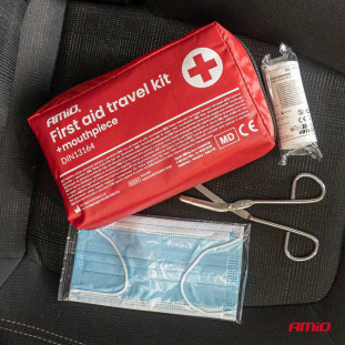 EHBO-set in een zachte etui, conform DIN 13164, met mondstuk