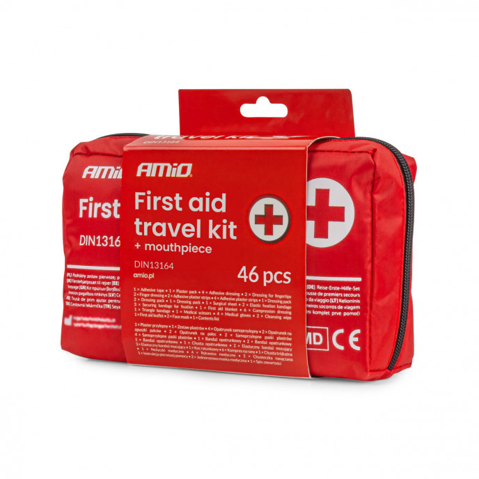 EHBO-set in een zachte etui, conform DIN 13164, met mondstuk
