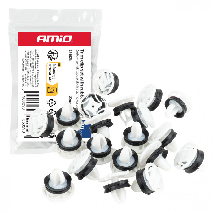 Bekledingsclipset met rubberen afdichting 20 mm ⌀ 9 mm, 20 stuks, in een zakje